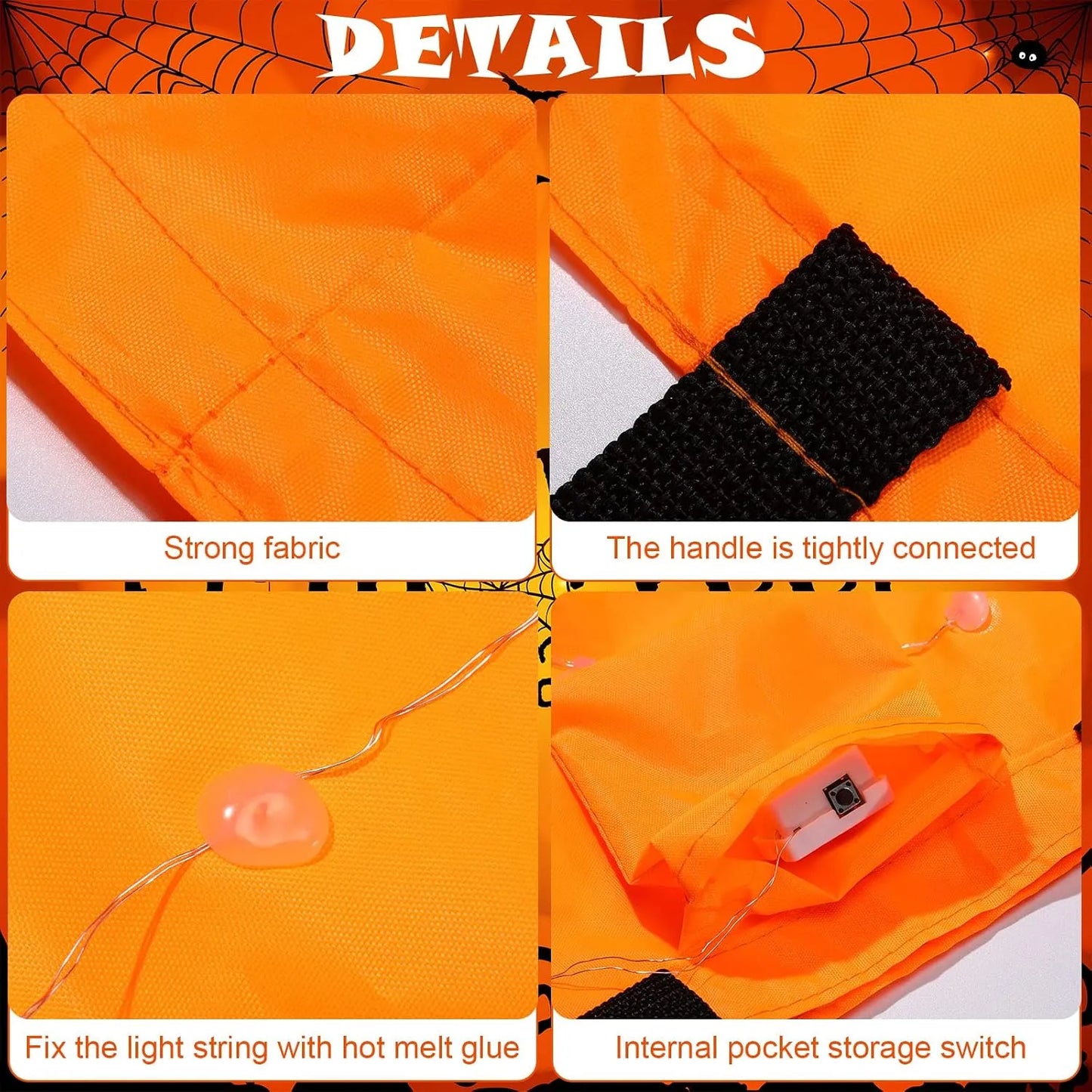LED Halloween Pumpkin Bags Trick Treat | Collapsible for Candy Collection | Reusable Light up Containers | Party Goodie Holders with Jack O Lantern Face Design