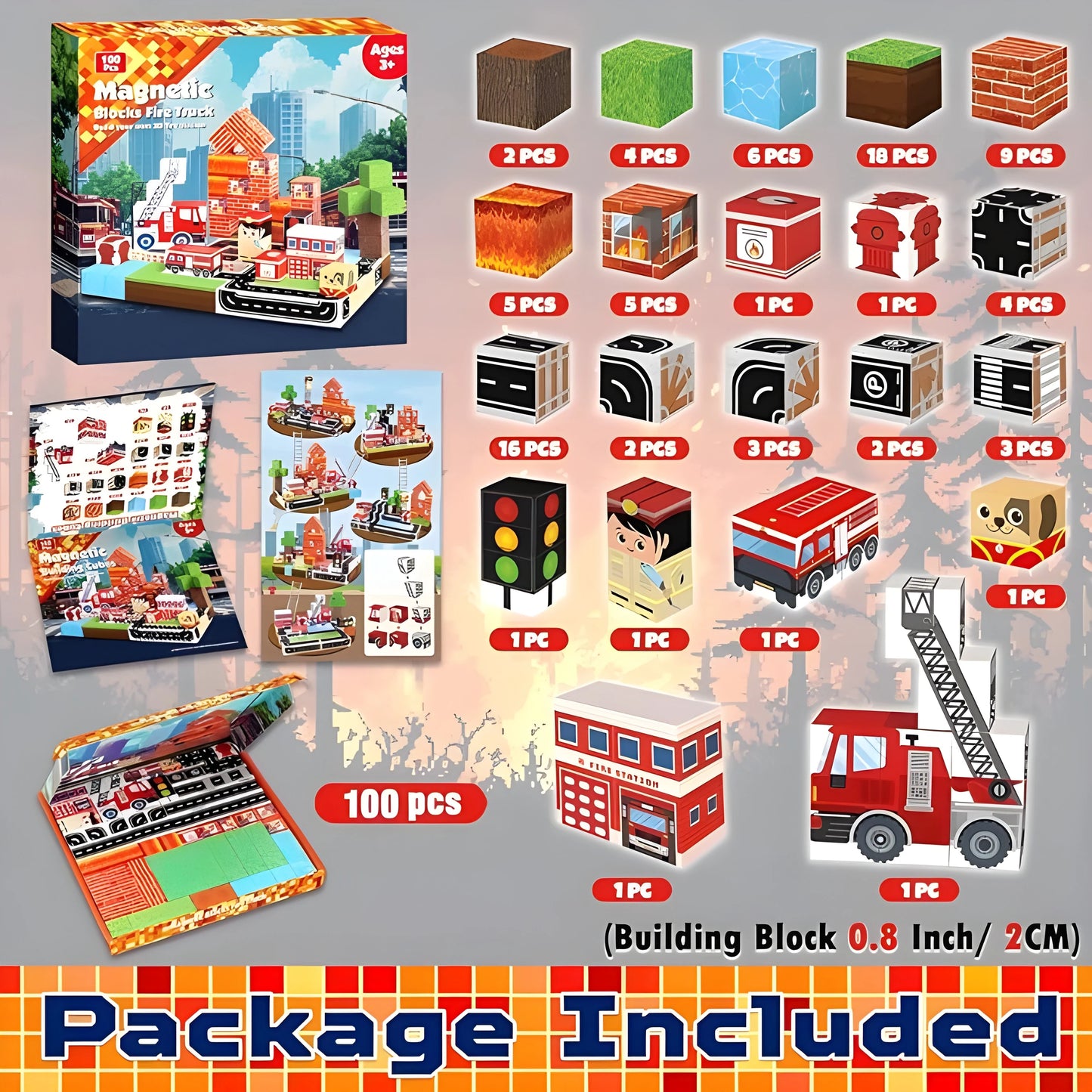 Onenazo magnetic cubes firefighter for boys gift