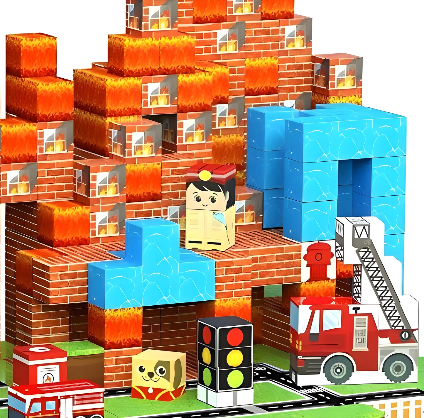 Onenazo magnetic building blocks firefighter
