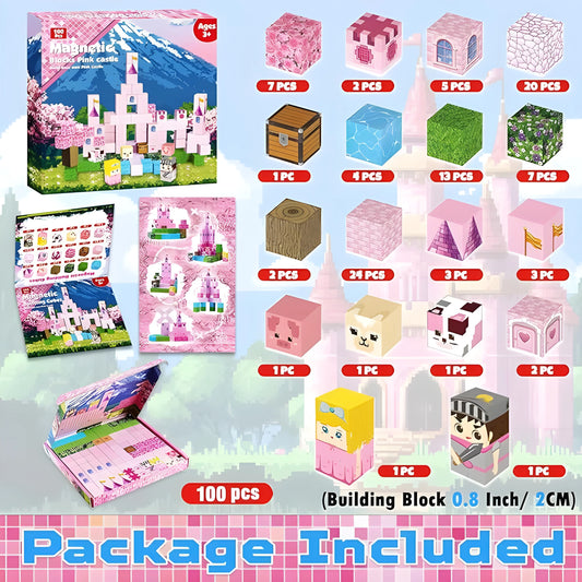 Onenazo magnetic building blocks pink castle for kids