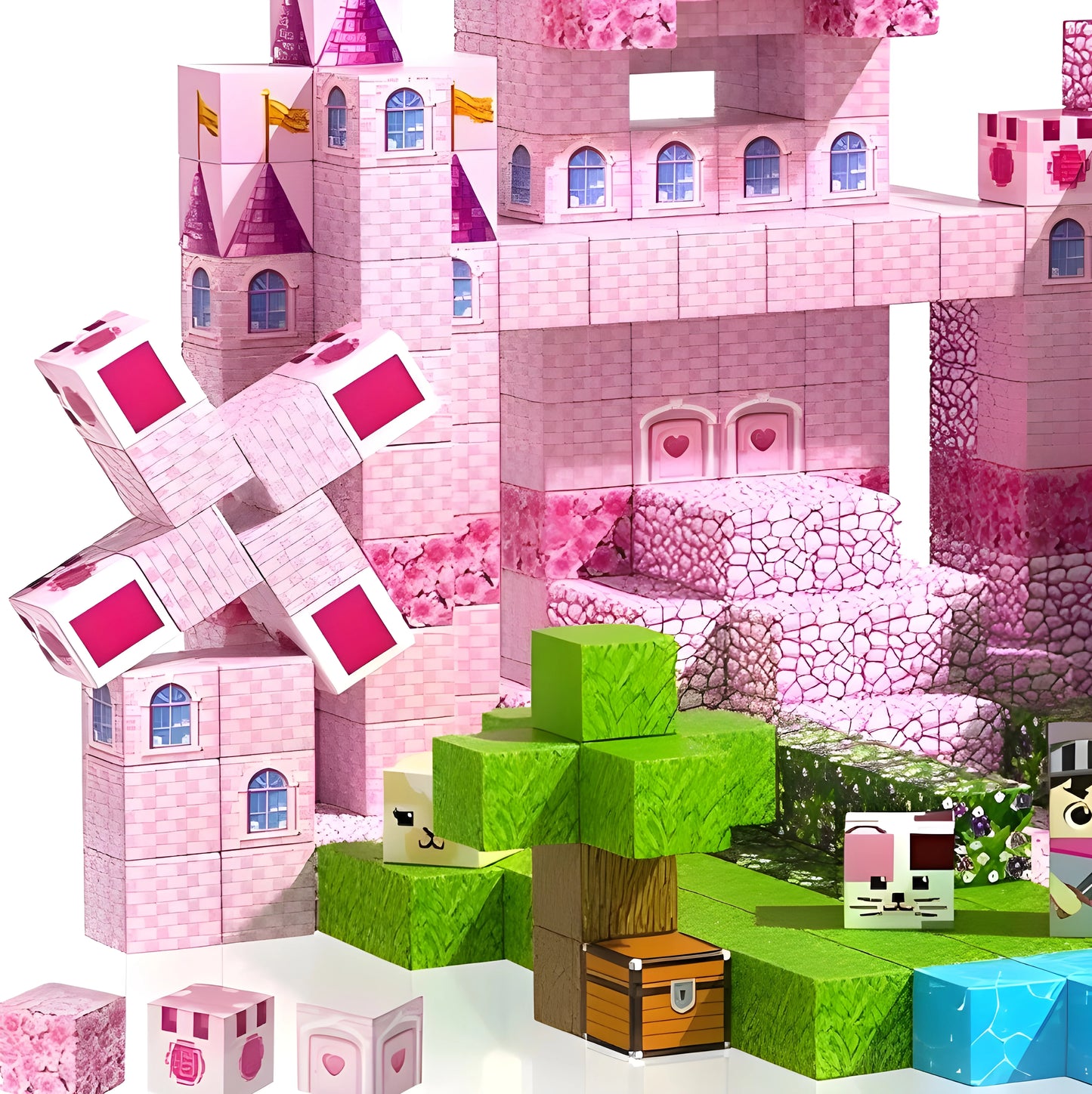 Onenazo magnetic building blocks pink castle details