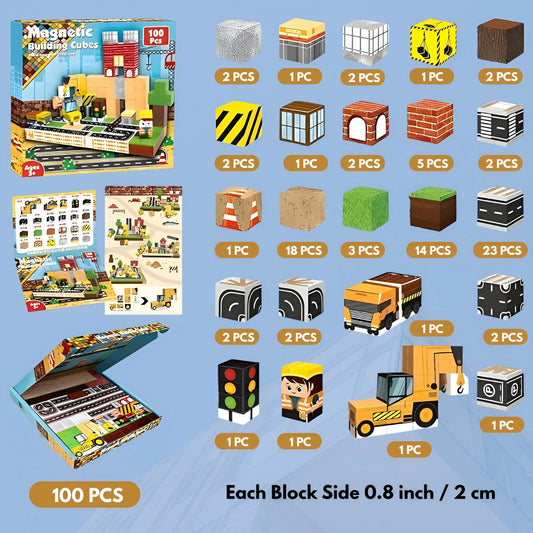 Magnetische Bausteine 100-teilig | Baustelle