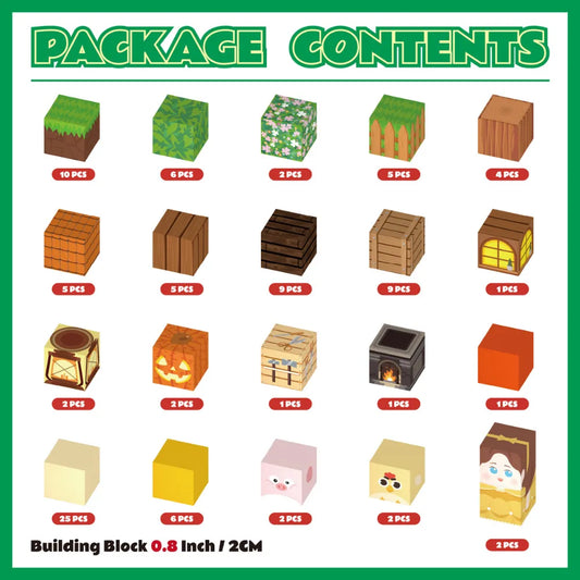 Magnetic Blocks with LED Light Up Blocks 100, 200 PCS | 2cm/0.8" | Farm