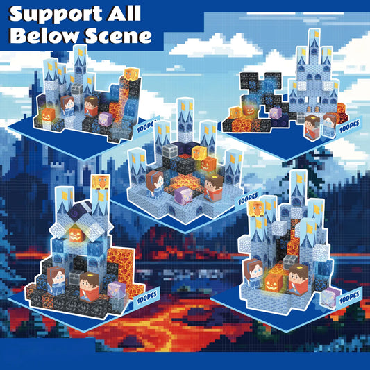 Onenazo Magnetic Building Blocks with LED Light Up Blocks - Lava Sword Castle | 0.8"/2 cm