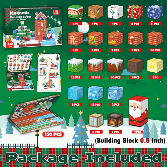 Christmas Magnetic Building Blocks 150, 300 PCS | 2cm/0.8" | Magnet Toys for Kids | Magnetic Building Blocks Cubes | Stacking Magnets
