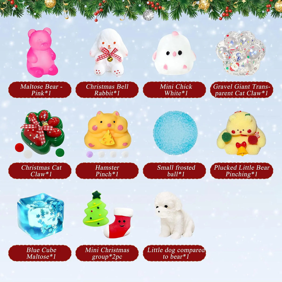 Christmas Squishy Advent Calendar 2026 | 24 Days of Christmas Countdown Calendar | Including 24 Kawaii Squishies Toys | Surprises Sensory Fidget Toys
