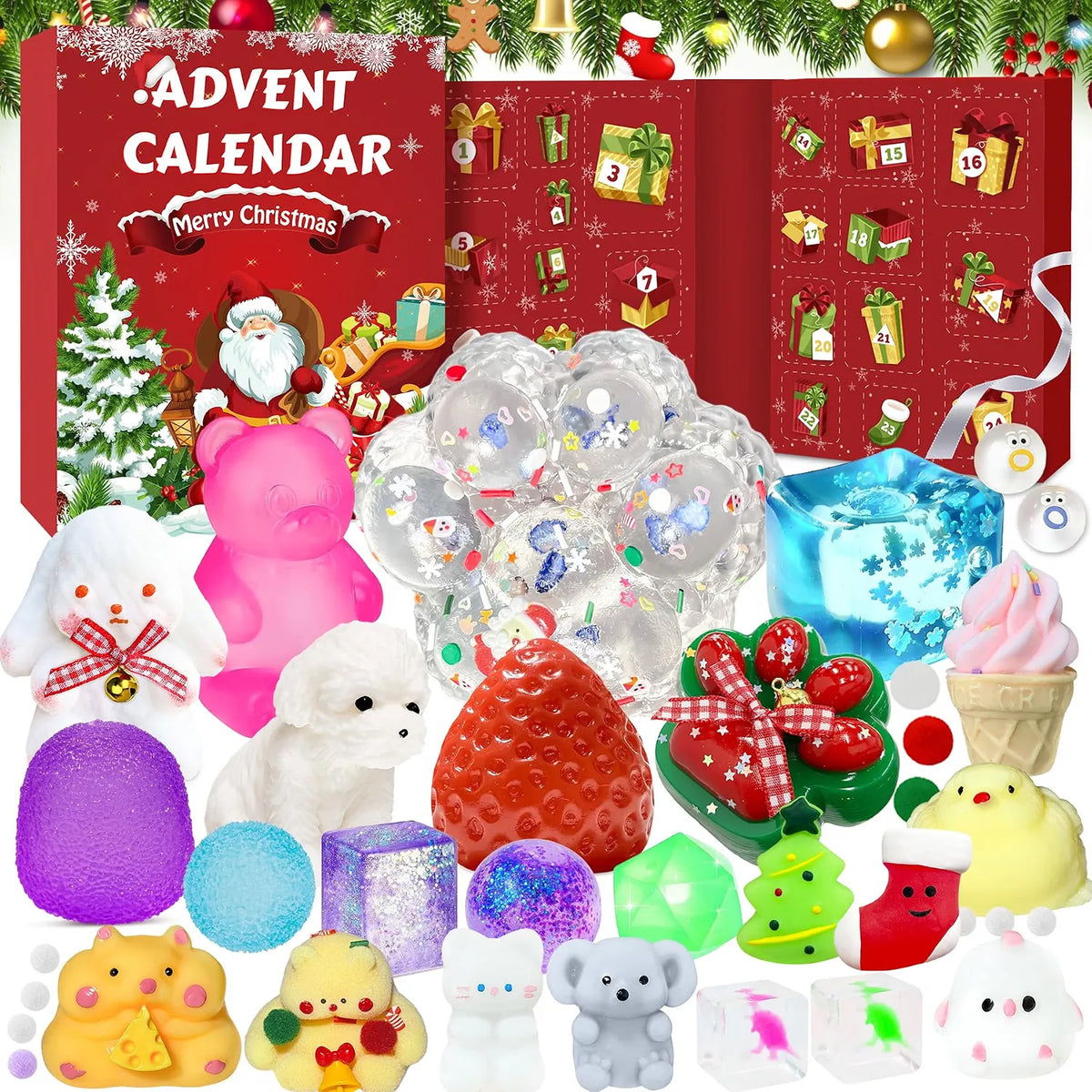 Christmas Squishy Advent Calendar 2026 | 24 Days of Christmas Countdown Calendar | Including 24 Kawaii Squishies Toys | Surprises Sensory Fidget Toys