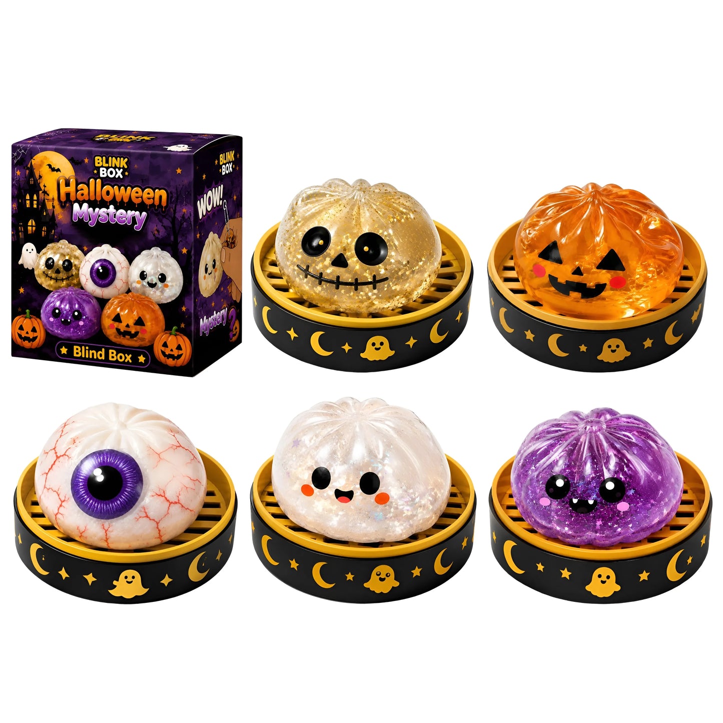 Halloween Mystery Glitter Dumpling Squishy | Blind Box Squishy | 5 Packs or Single Box