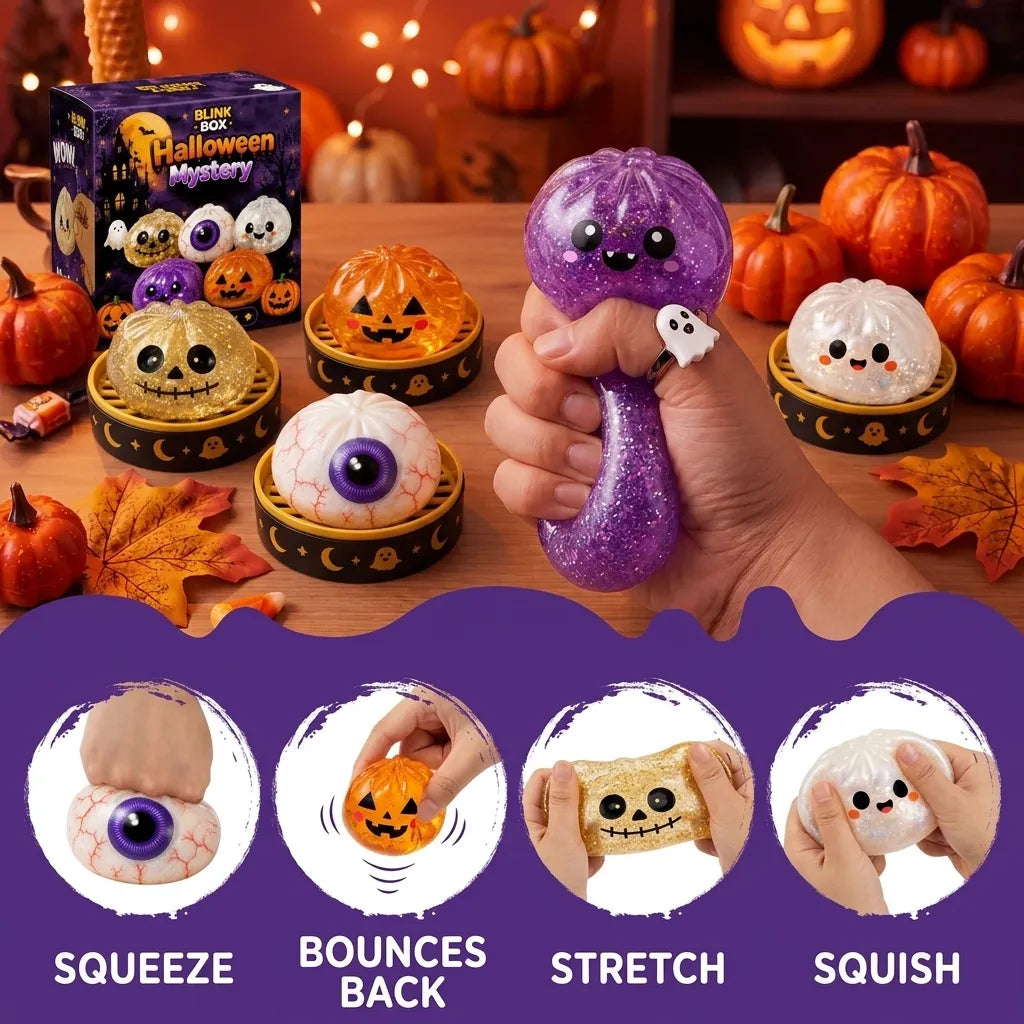 Halloween Mystery Glitter Dumpling Squishy | Blind Box Squishy | 5 Packs or Single Box