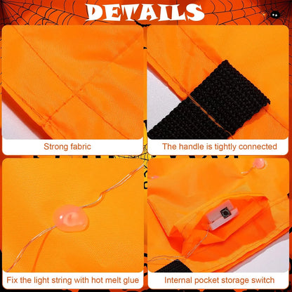 LED Halloween Pumpkin Bags Trick Treat | Collapsible for Candy Collection | Reusable Light up Containers | Party Goodie Holders with Jack O Lantern Face Design