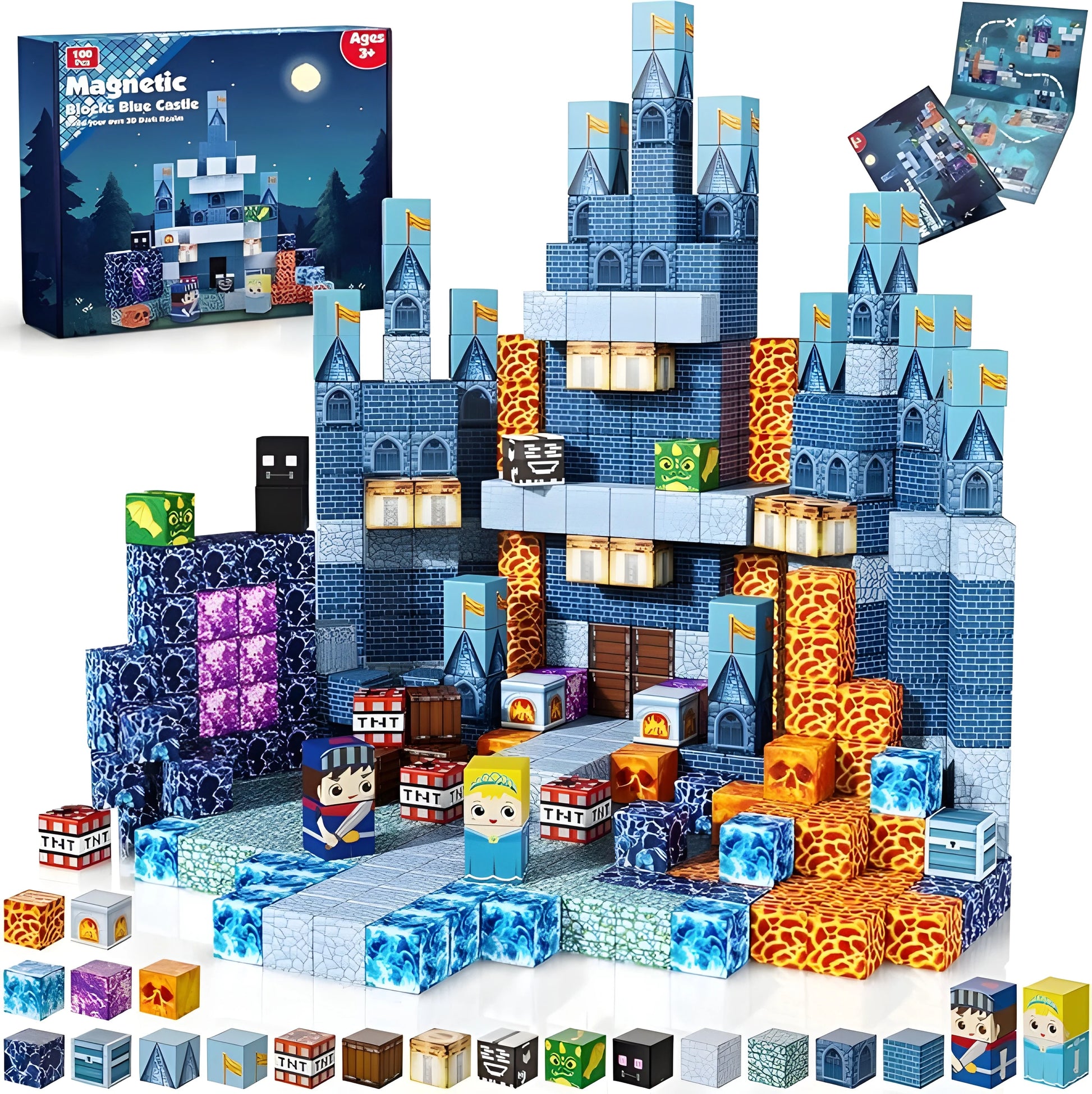 Onenazo magnetic building blocks blue castle for boys gift