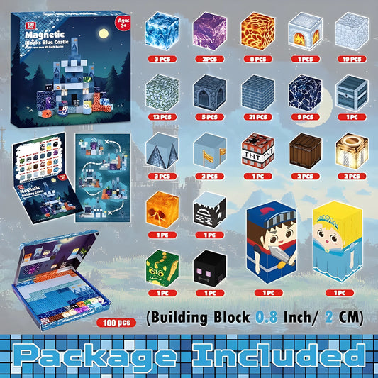 Onenazo magnetic building blocks blue castle