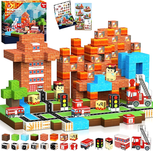 Onenazo magnetic building blocks firefighter for kids gift
