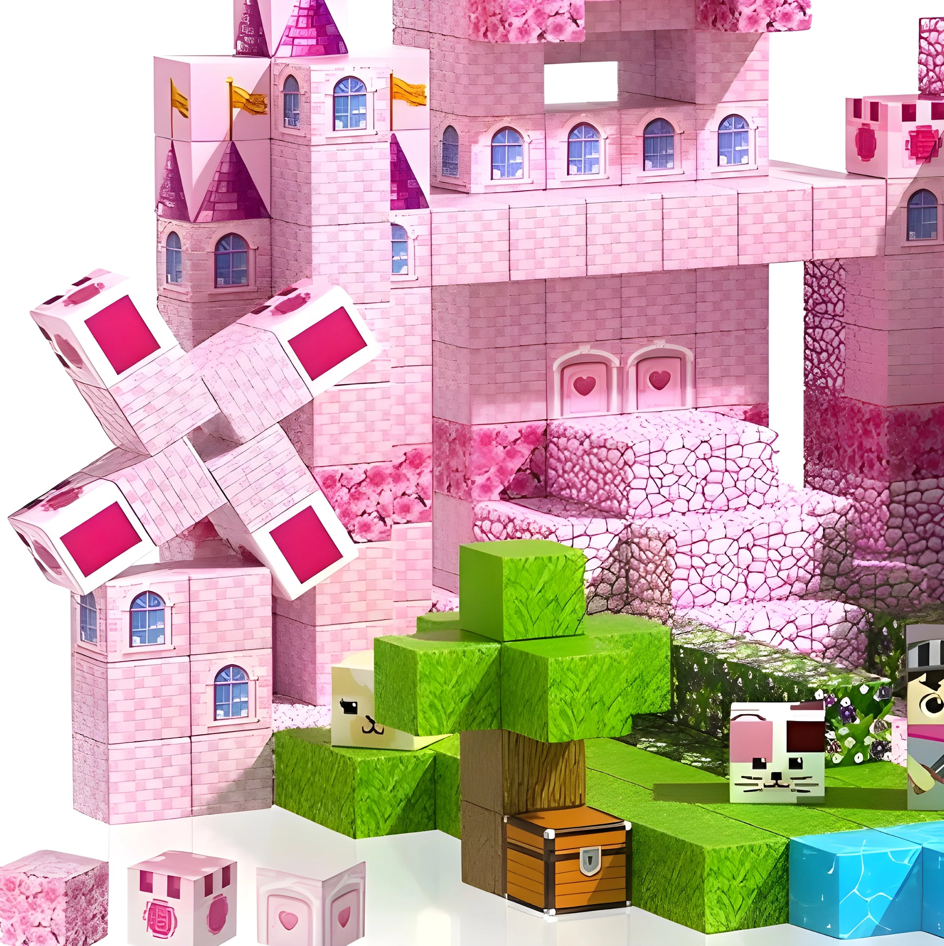 Onenazo magnetic building blocks pink castle details