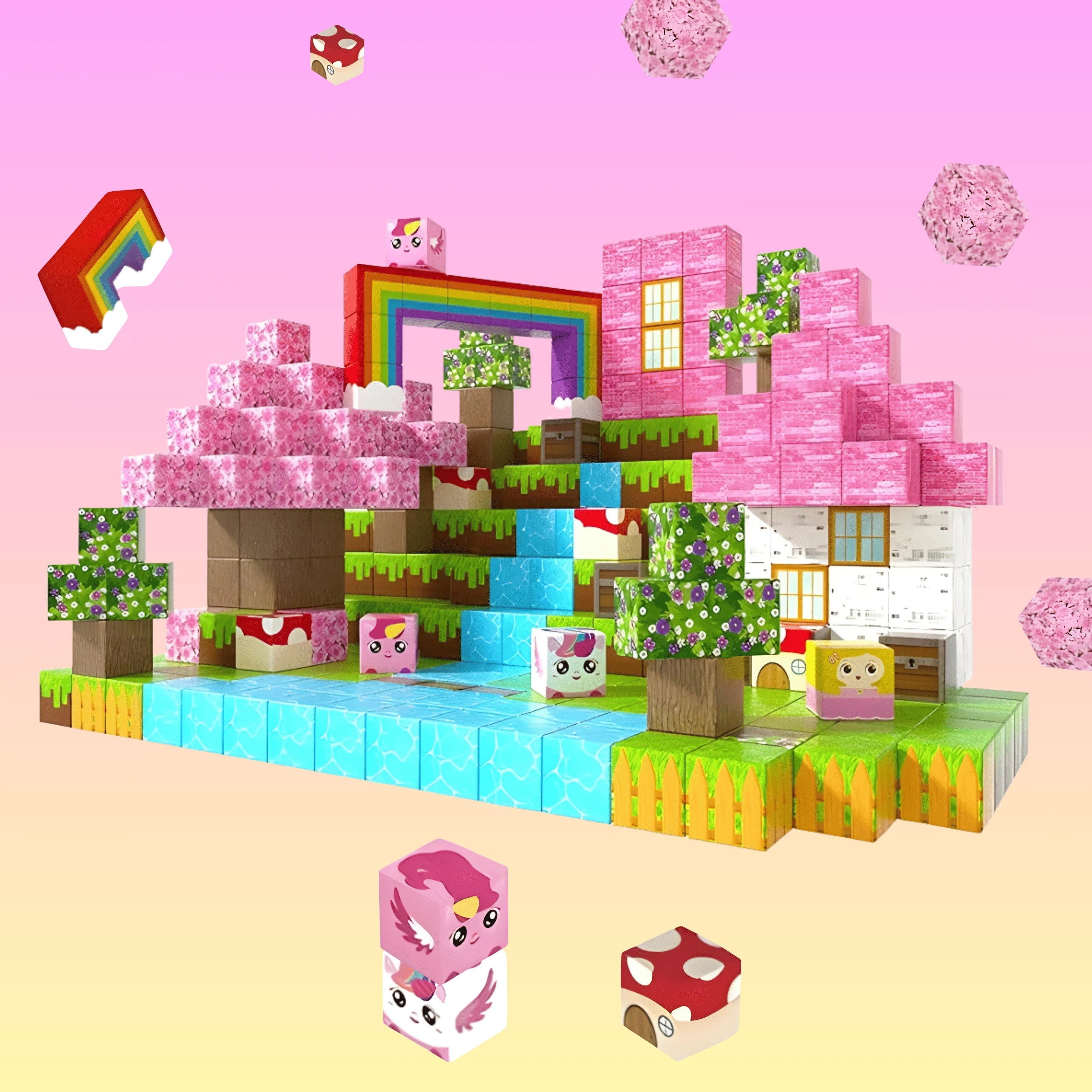 Minecraft Magnetic Building Blocks unicorn banner on mobile