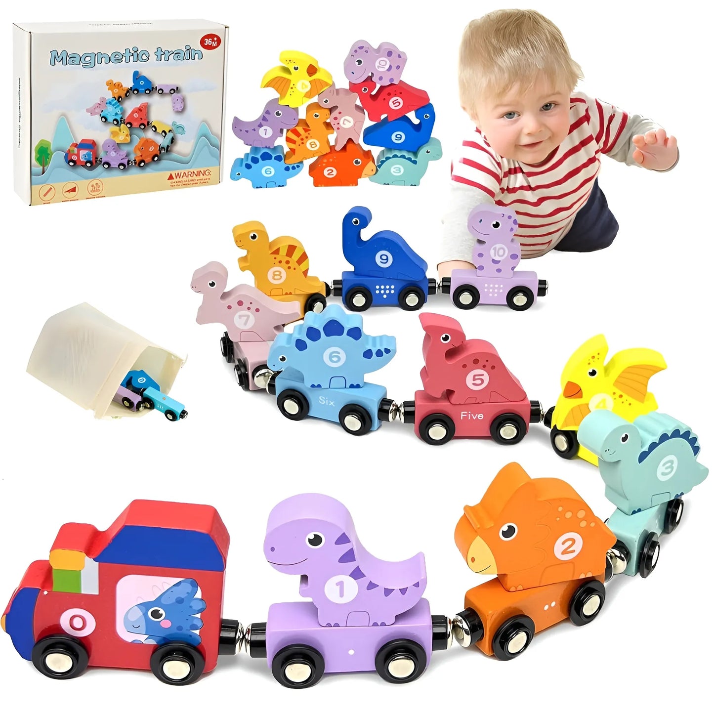 Montessori Magnetic Wooden Dinosaur Trains