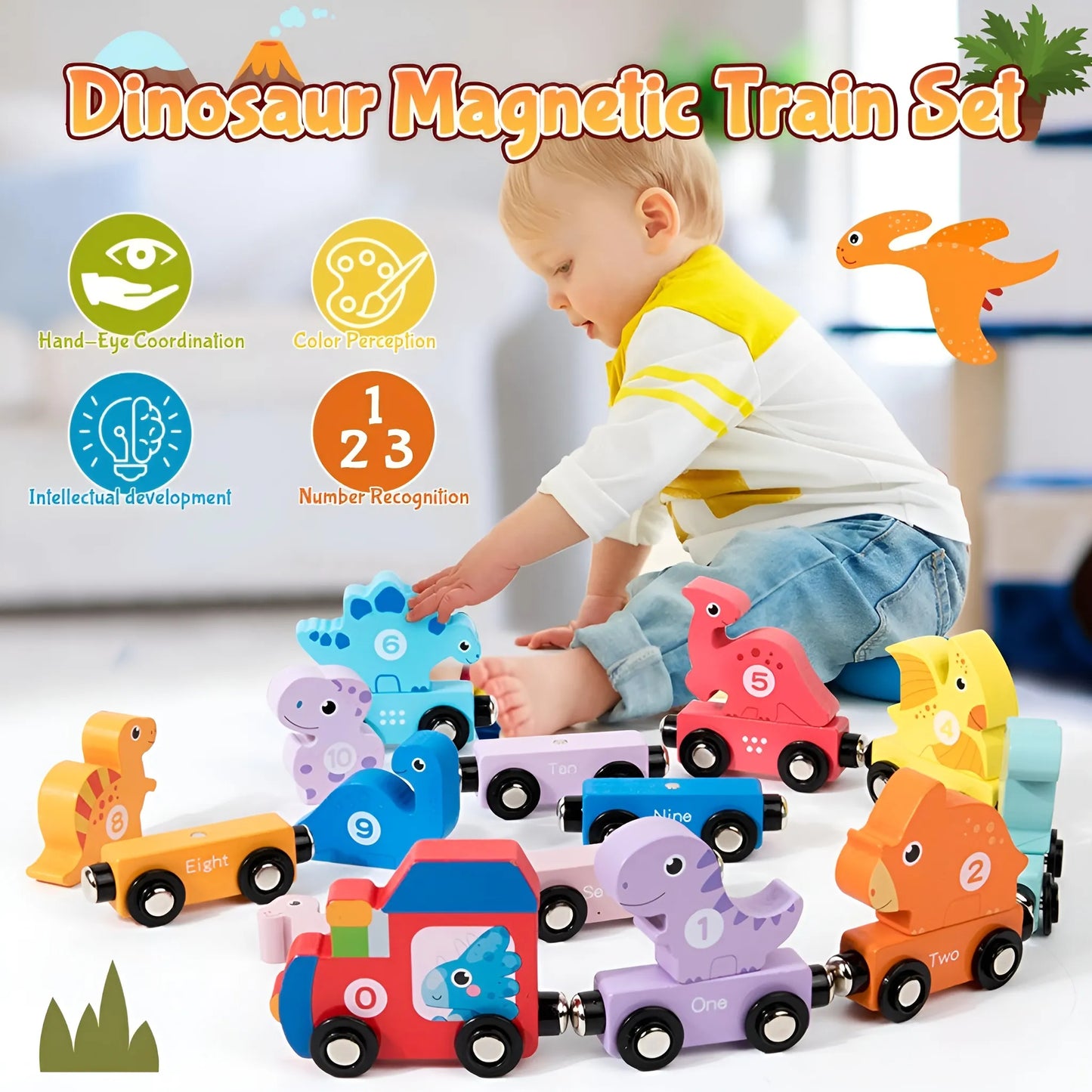 Montessori Magnetic Wooden Dinosaur Trains