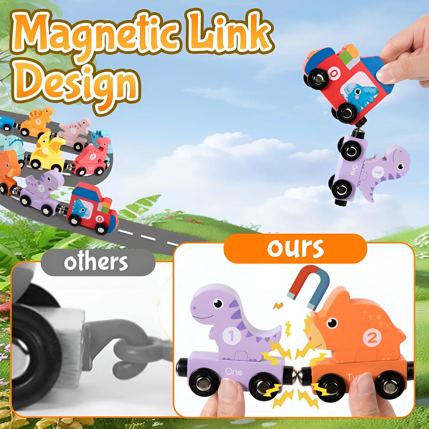 Montessori Magnetic Wooden Dinosaur Trains