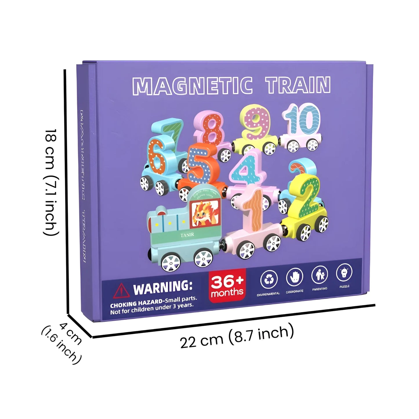 Montessori Magnetic Wooden Number Trains - Set of 11 by Onenazo, colorful wooden toy trains with numbers, designed for Montessori educational play from the Onenazo Wooden Toys collection.