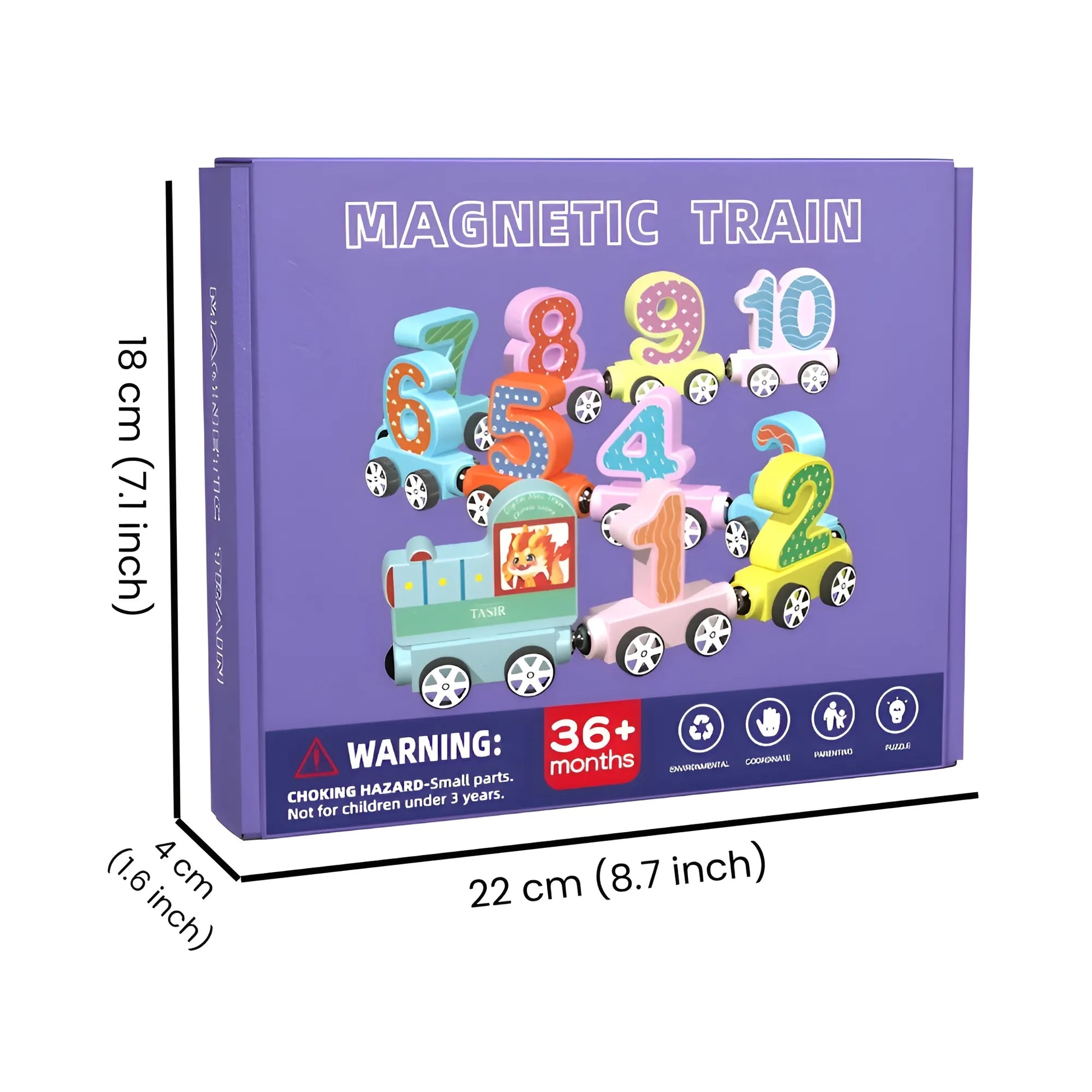 Montessori Magnetic Wooden Number Trains - Set of 11 by Onenazo, colorful wooden toy trains with numbers, designed for Montessori educational play from the Onenazo Wooden Toys collection.