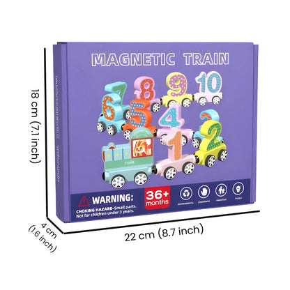 Montessori Magnetic Wooden Number Trains - Set of 11 by Onenazo, colorful wooden toy trains with numbers, designed for Montessori educational play from the Onenazo Wooden Toys collection.