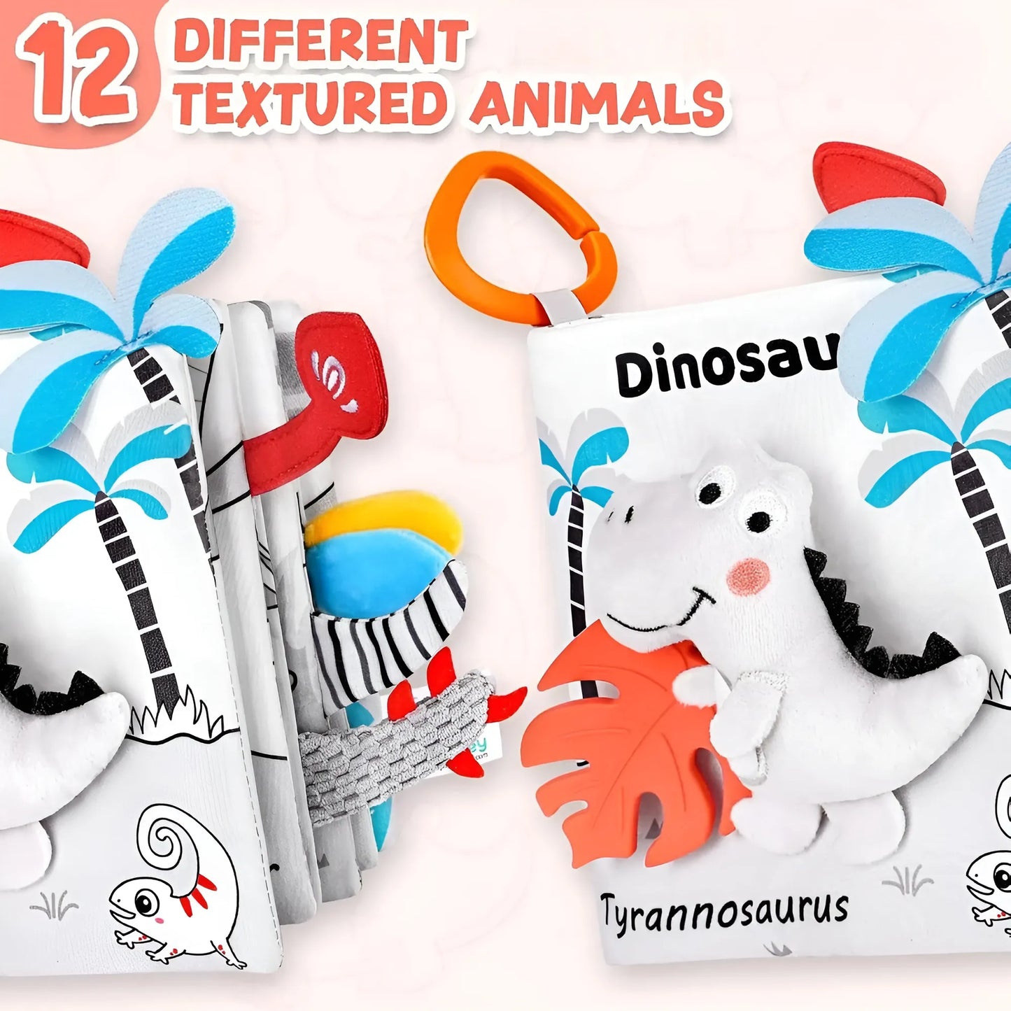 Children's educational toy with textured animals and dinosaur design on a white background