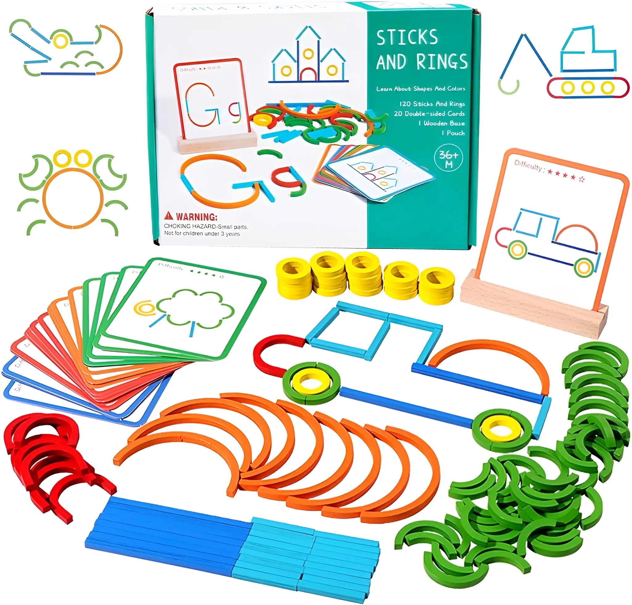Montessori Wooden Smart Sticks & Rings | Stacking Sorting Toy for ...