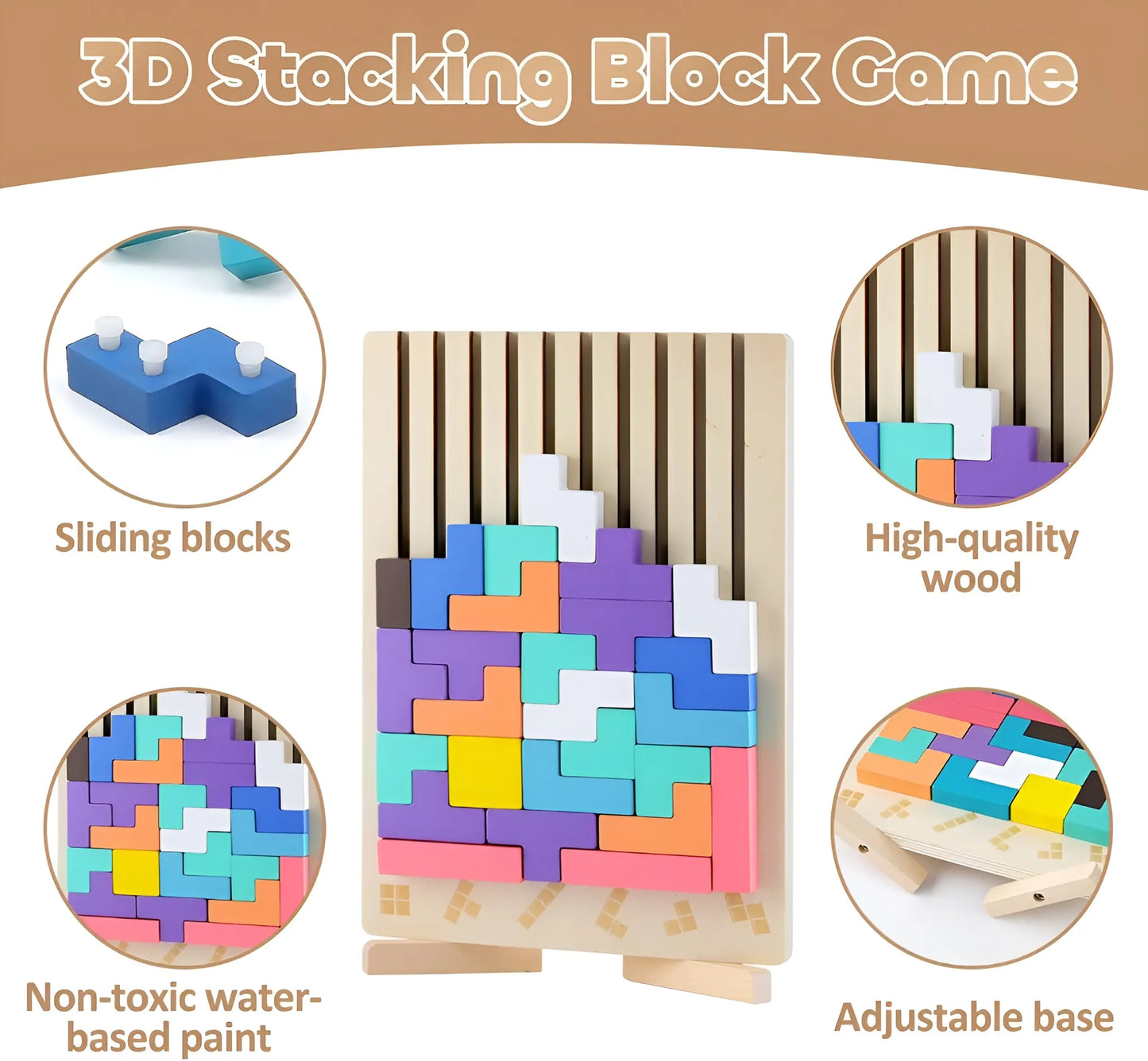 Montessori Wooden Russian Blocks Puzzle