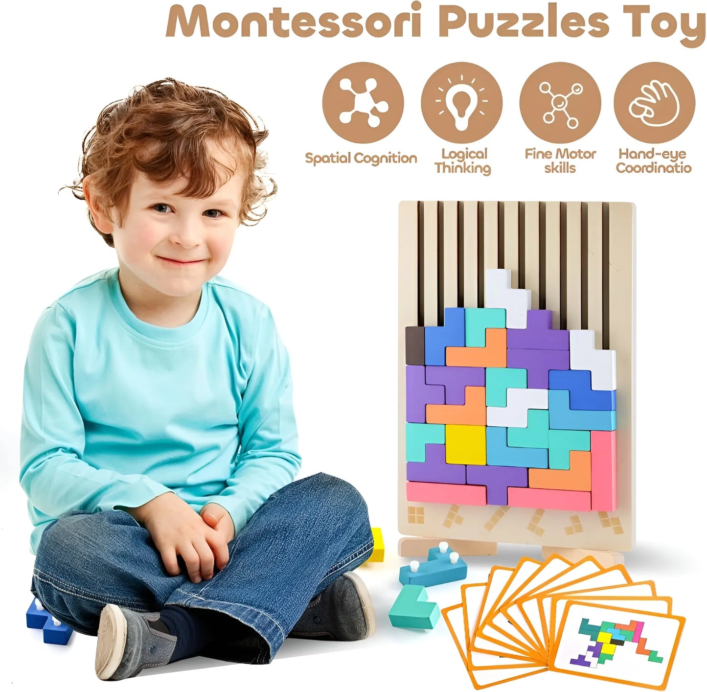Montessori Wooden Russian Blocks Puzzle