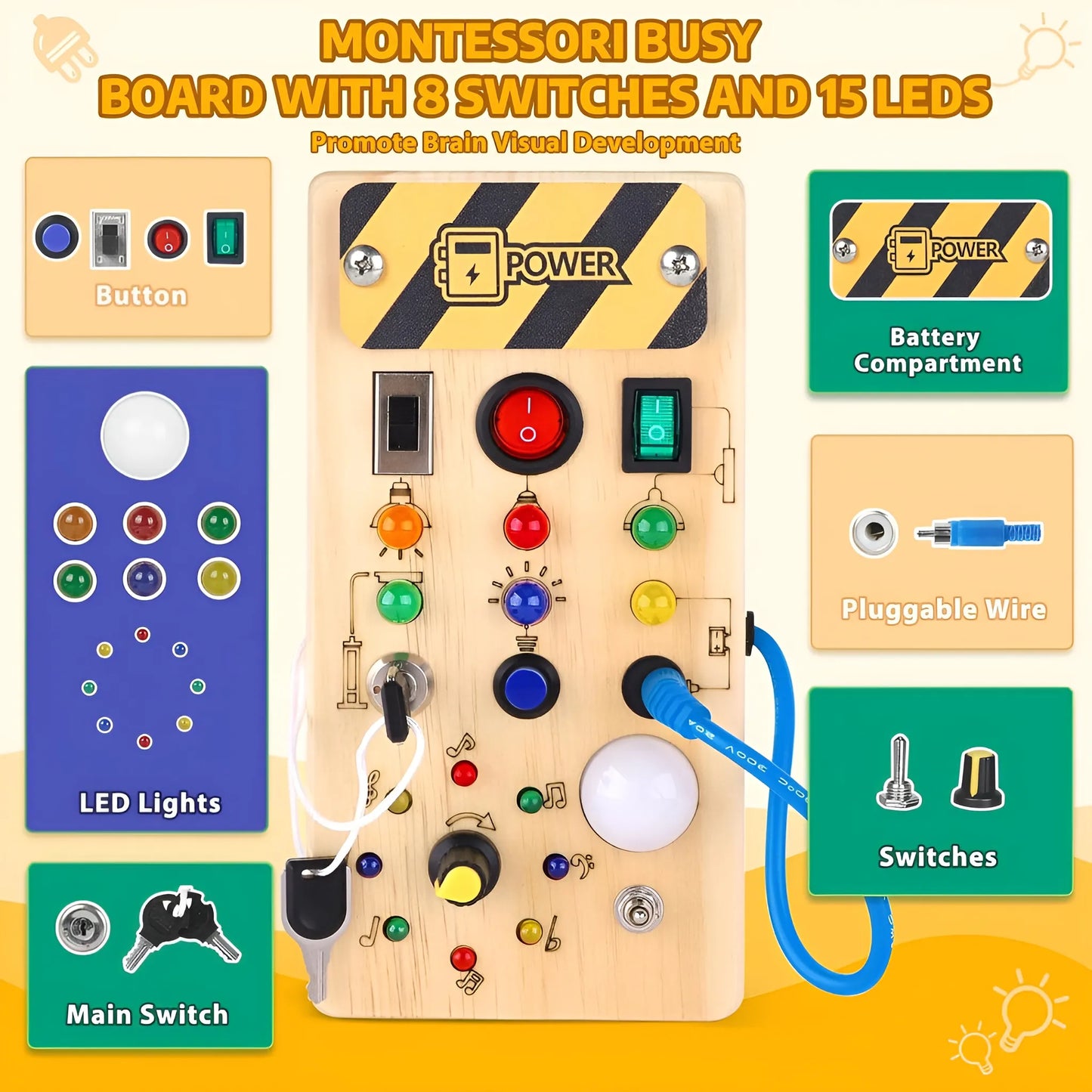 Montessori Wooden LED Switch Board