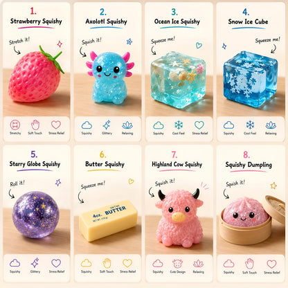 Mystery Squishy Box | 8 PCS | Ultimate Dumpling Malt Sugar Stress Relief Sensory Bundle