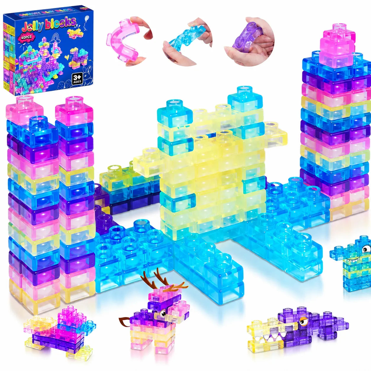 Onenazo Gummy Building Blocks | Large Squishy Blocks | 40 PCS
