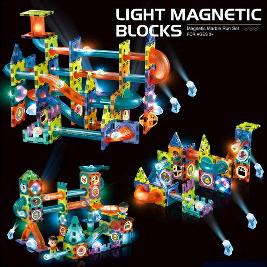 Onenazo Magnetic Tiles with Lights & Marble Run - 49, 75, 110 PCS