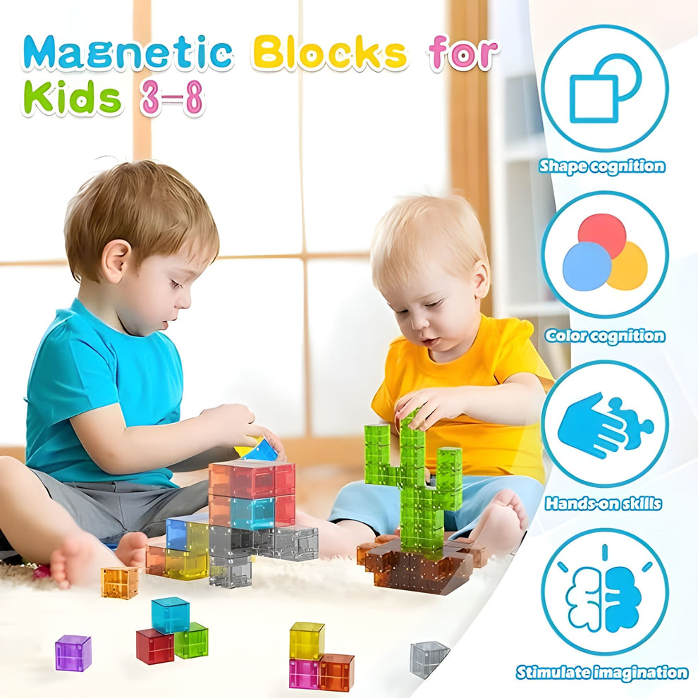 Onenazo Transparent Magnetic Blocks 48, 72, 96, 120 PCS | STEM Toy for ...