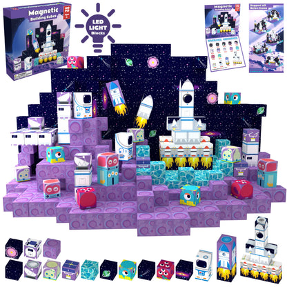 Magnetic Blocks with LED Light Up Blocks 100, 200 PCS | 2cm/0.8" | Rocket Ship
