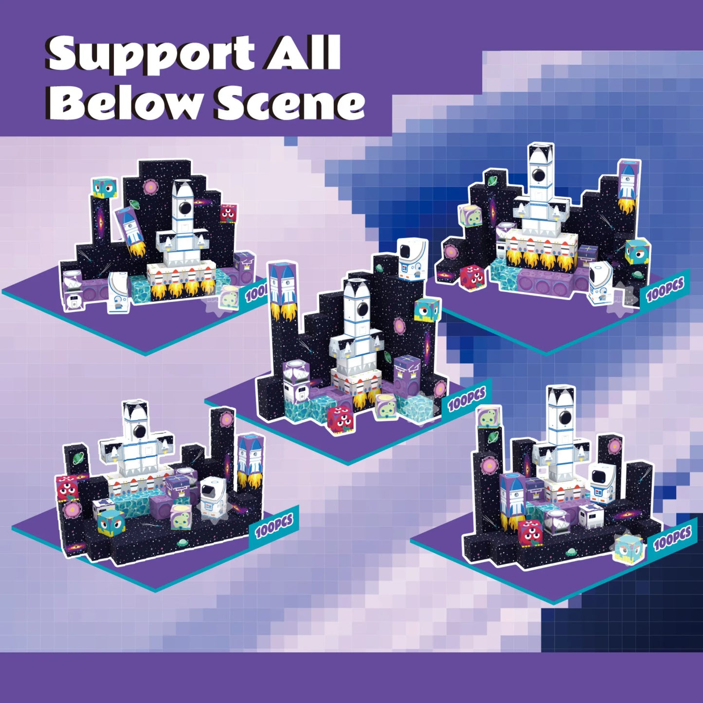 Magnetic Blocks with LED Light Up Blocks 100, 200 PCS | 2cm/0.8" | Rocket Ship