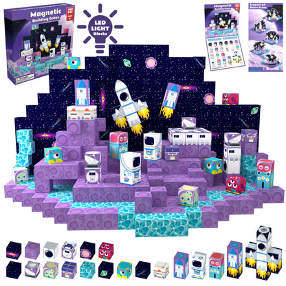 Magnetic Blocks with LED Light Up Blocks 100, 200 PCS | 2cm/0.8" | Rocket Ship