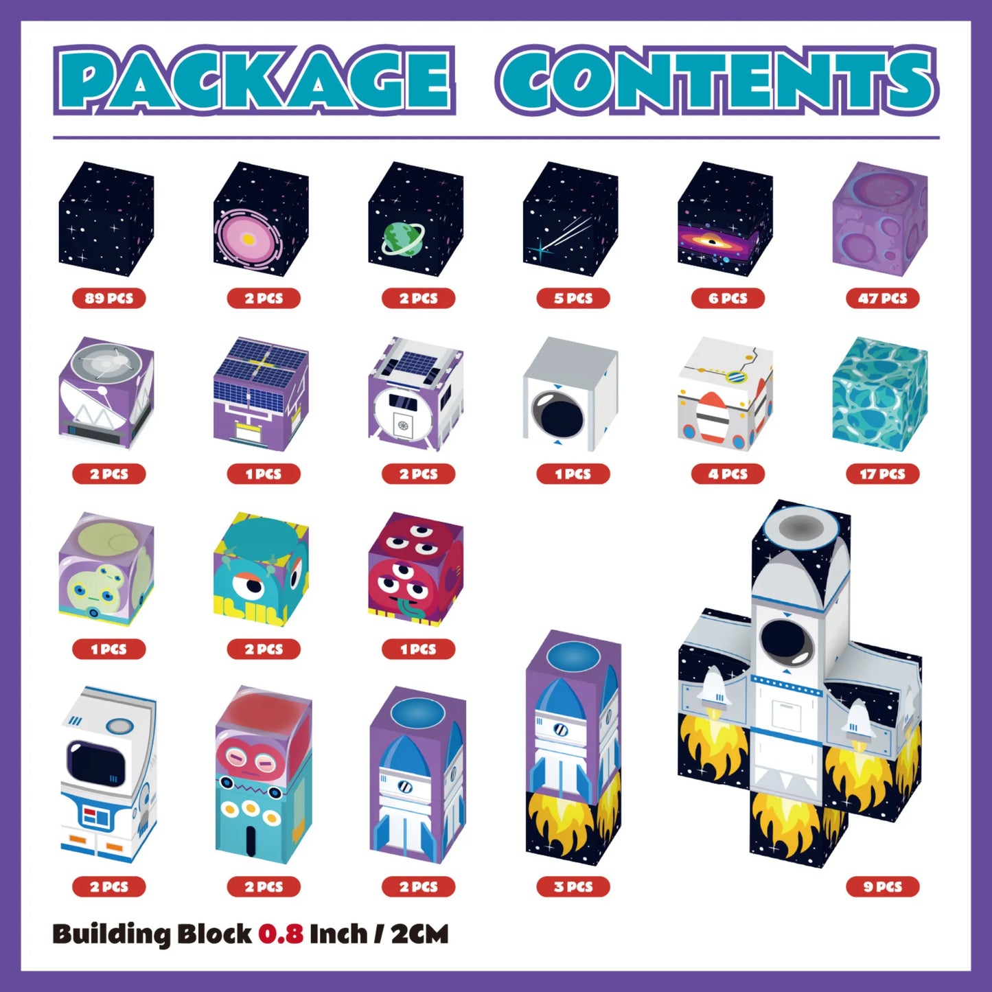 Magnetic Blocks with LED Light Up Blocks 100, 200 PCS | 2cm/0.8" | Rocket Ship