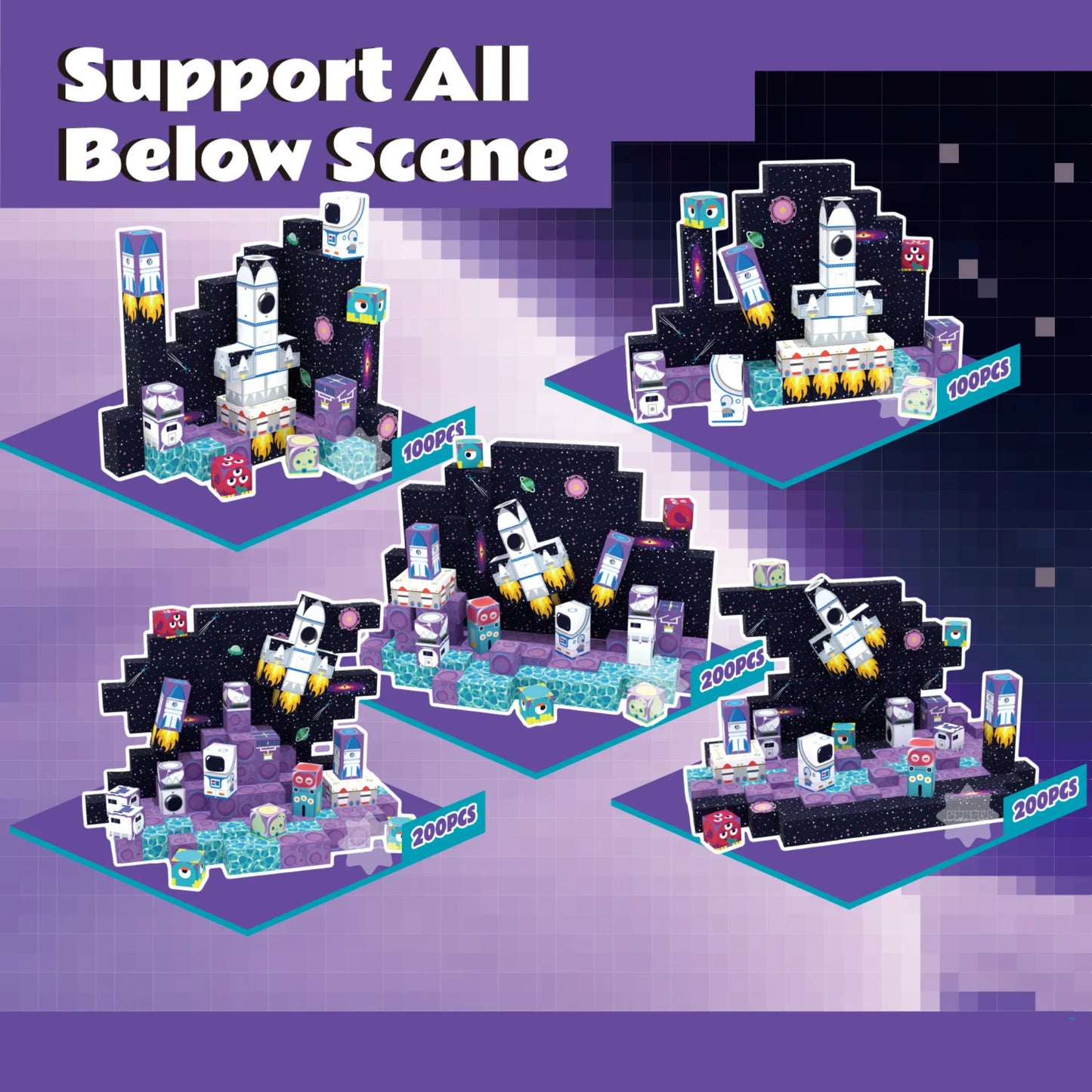 Magnetic Blocks with LED Light Up Blocks 100, 200 PCS | 2cm/0.8" | Rocket Ship