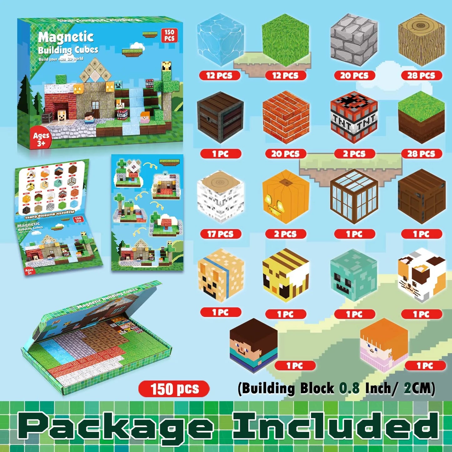 Onenazo 150 Stück magnetische Bausteine – Holz