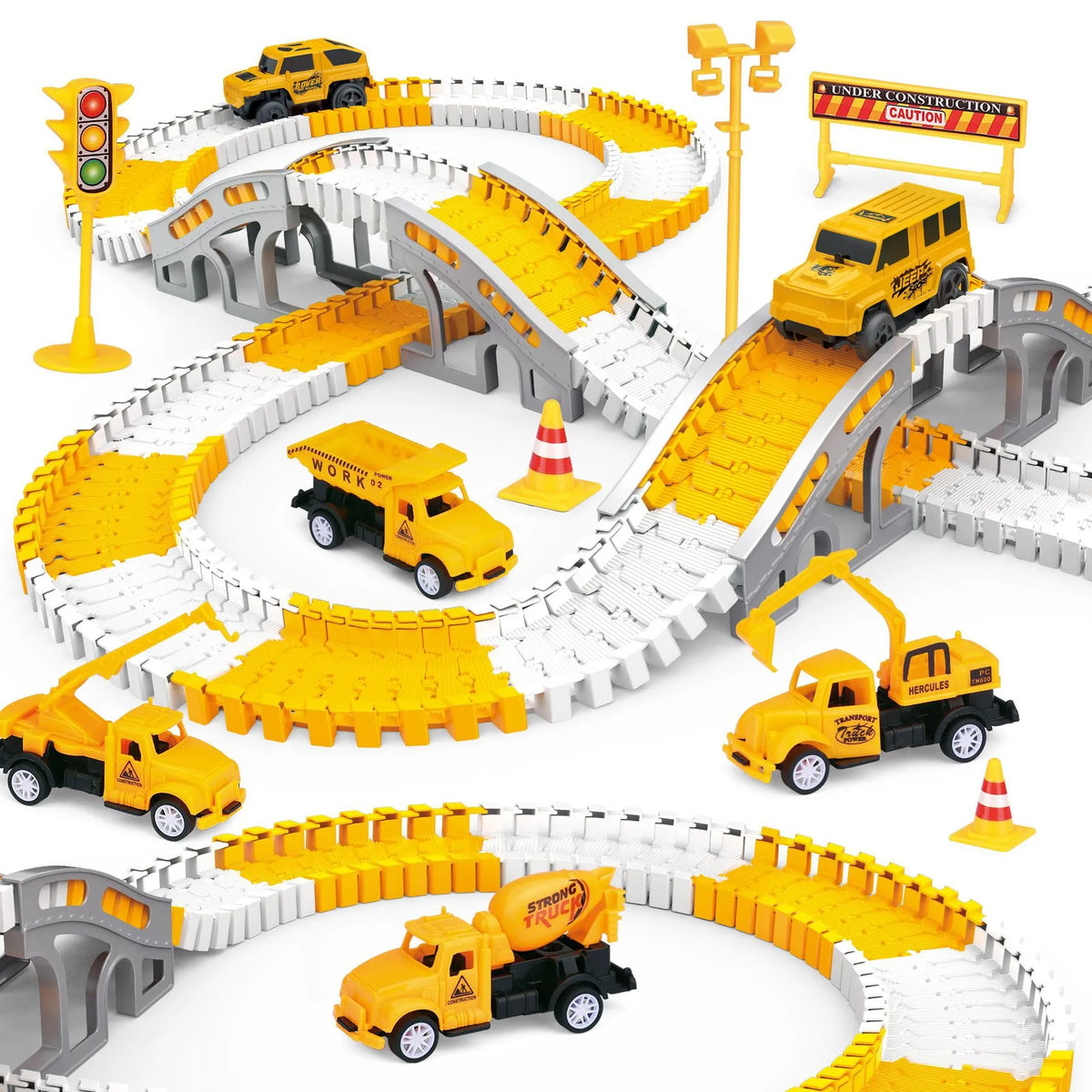 Montessori Flexible Race Track Set | Construction & Dinosaur Race Tracks Toys | DIY Road Adventure Set with Cars | Engineering Playset for Kids