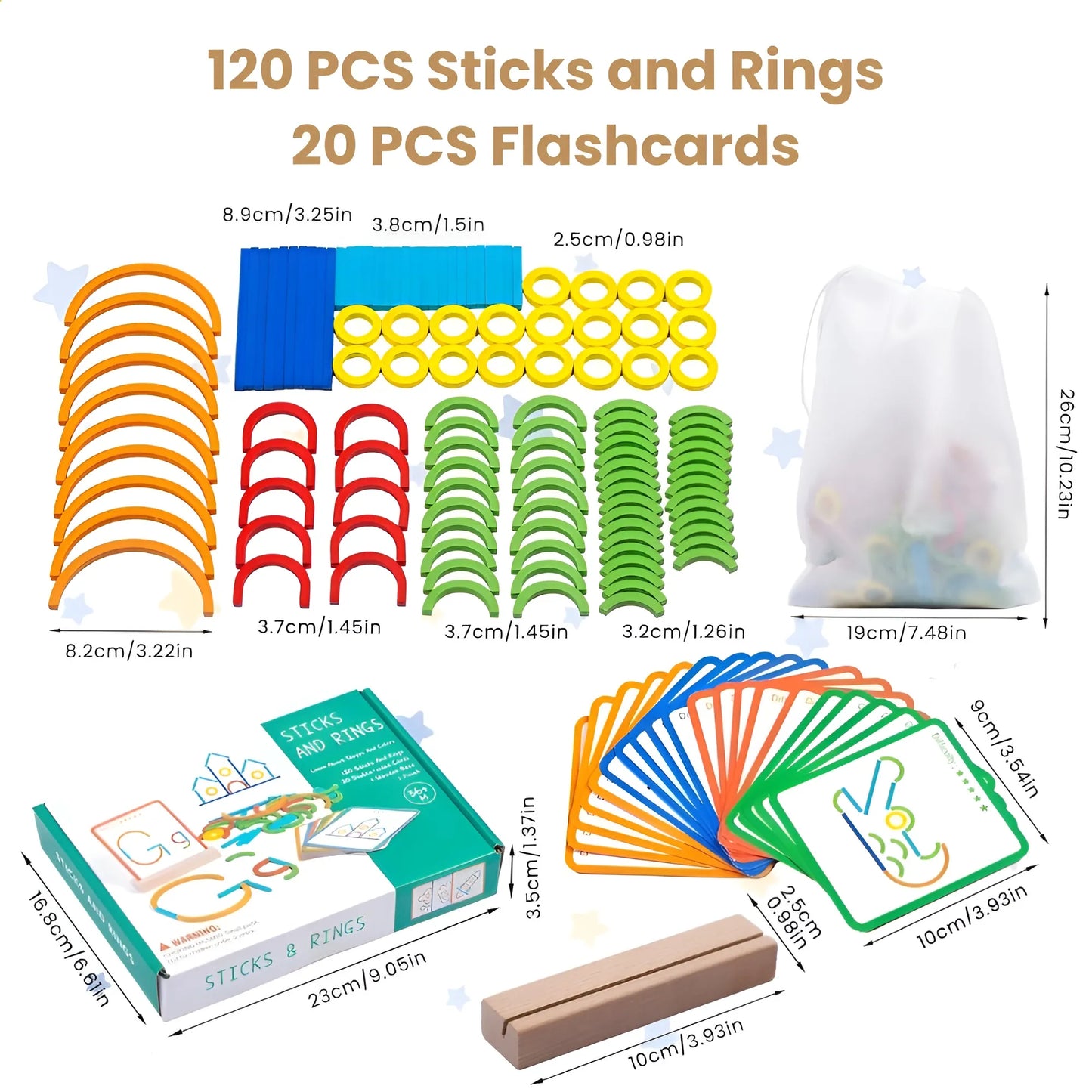 Montessori Wooden Smart Sticks & Rings