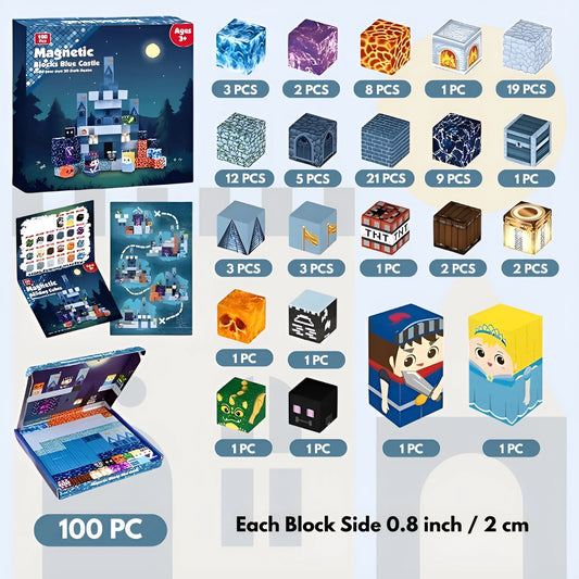 Onenazo Magnetische Bausteine, 100 Stück | Königsblaue Burg