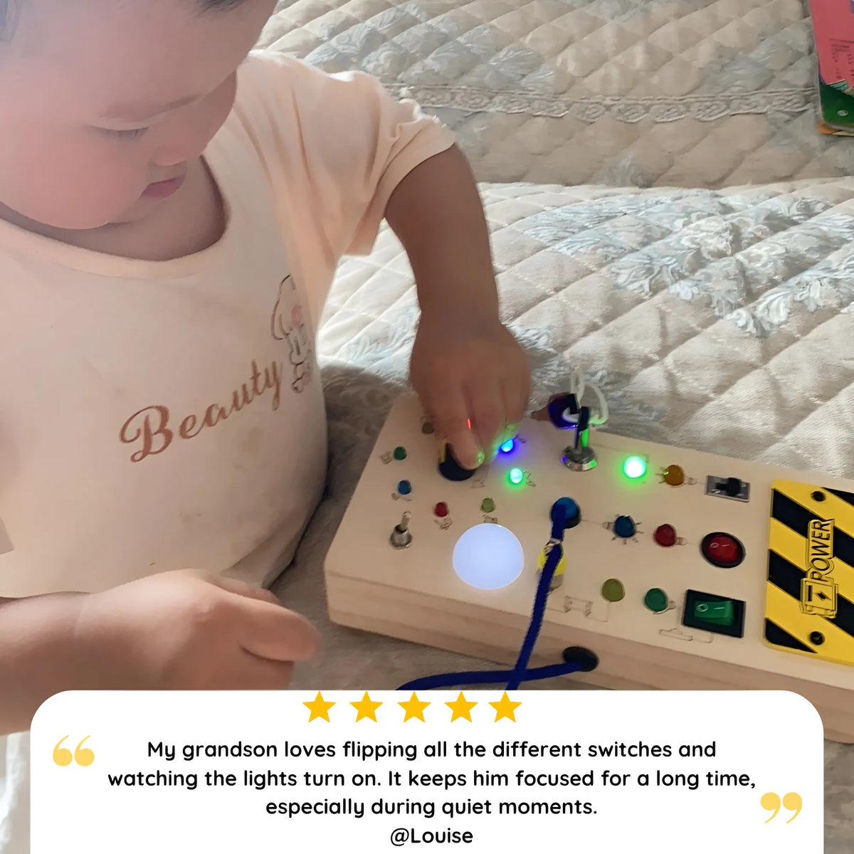 Montessori Bebe Busy Board Jouet en Bois avec Boutons LED Lumineux Montessori Bebe Busy Board Jouet en Bois avec Boutons LED Lumineux