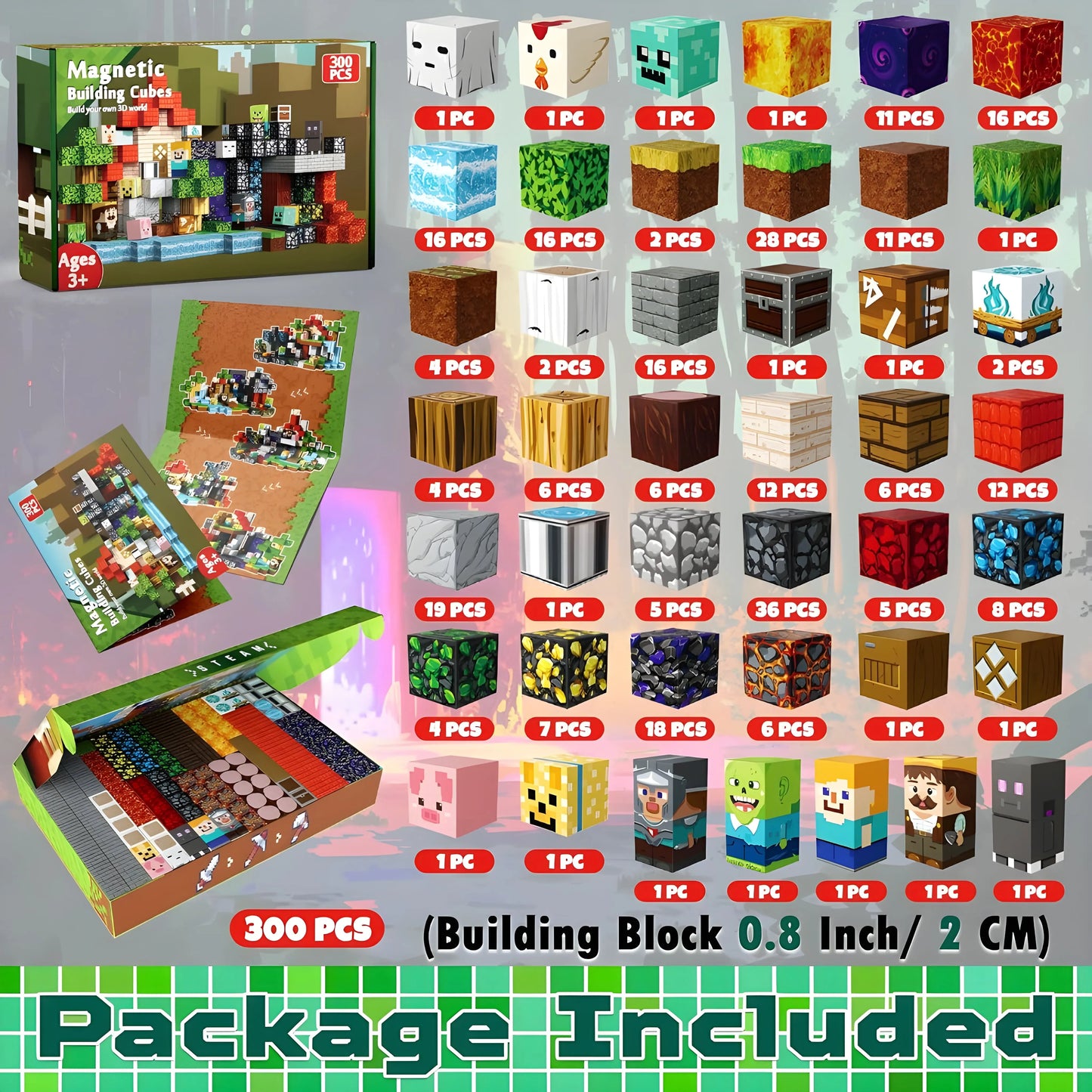 Minecraft 300PCS Magnetic Building Blocks - Halloween Ghost Portal 2025 Version