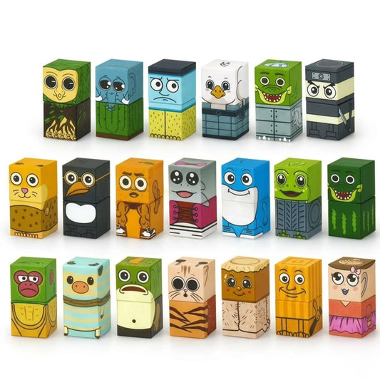 Set of colorful italian brainrot magnetic blocks on a white background
