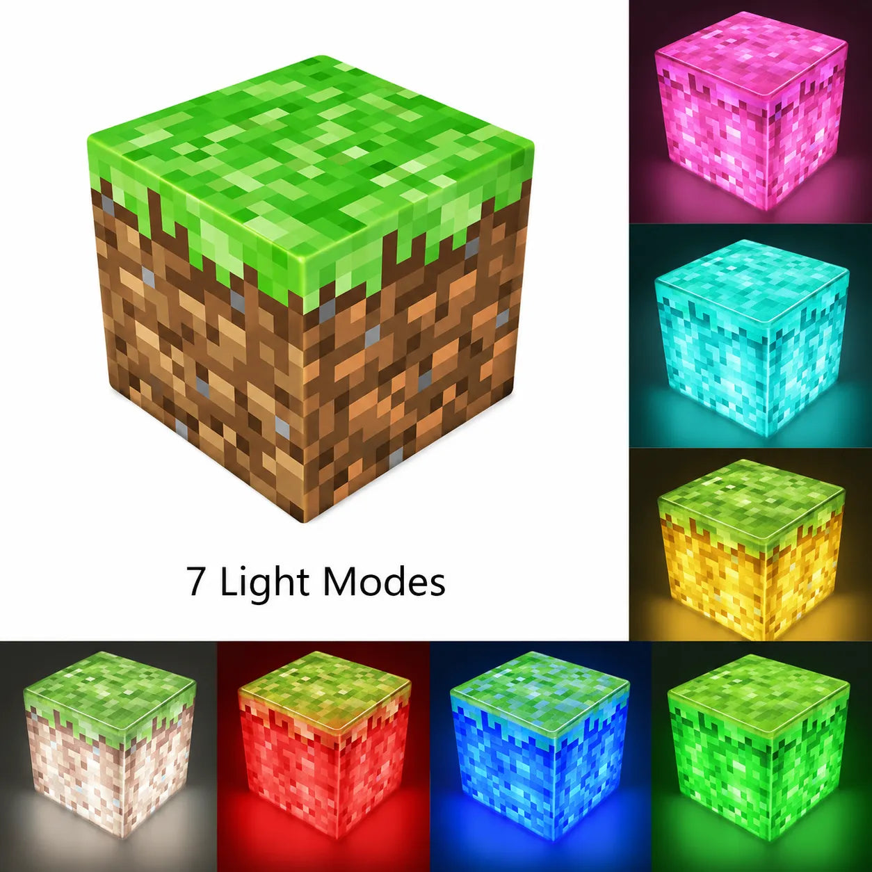 grass magnetic block, showing 7 different light modes.