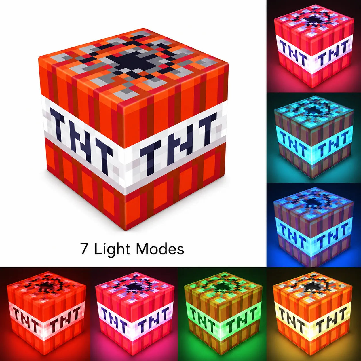 tnt magnetic block in various light modes on a white background