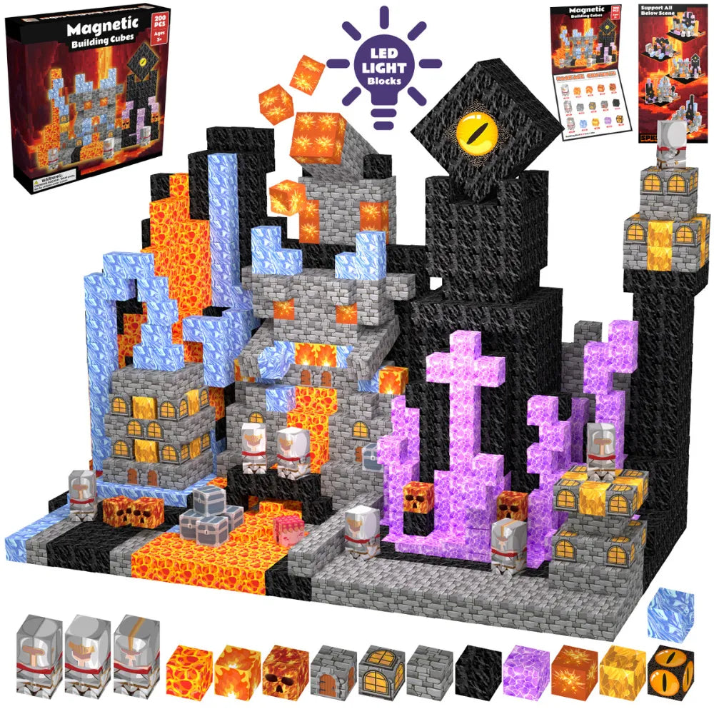 Magnetic Blocks with LED Light Up Blocks 100, 200 PCS | 2cm/0.8" | Dungeon