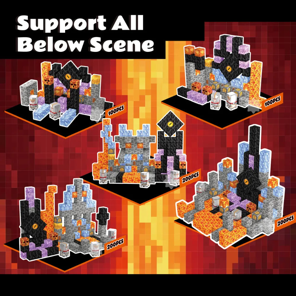 Magnetic Blocks with LED Light Up Blocks 100, 200 PCS | 2cm/0.8" | Dungeon